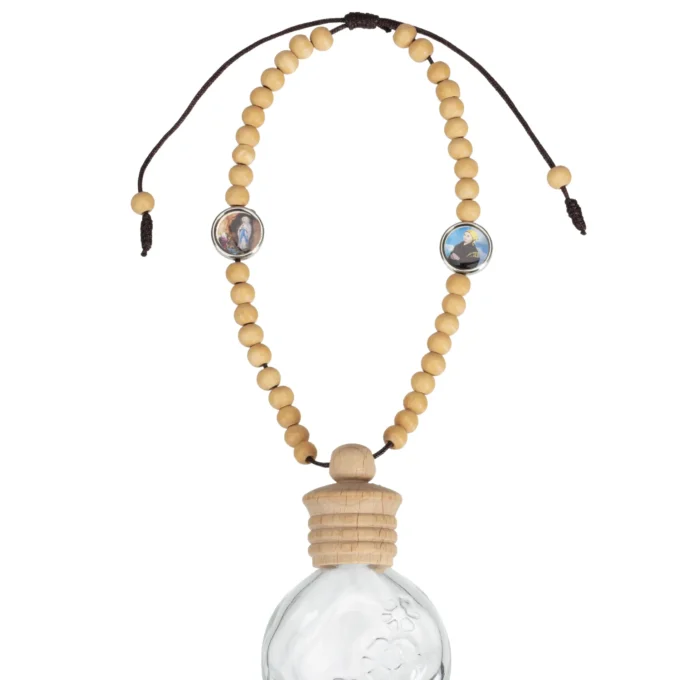 Chapelet-bouteille souvenir de Lourdes – mini fiole et perles bois