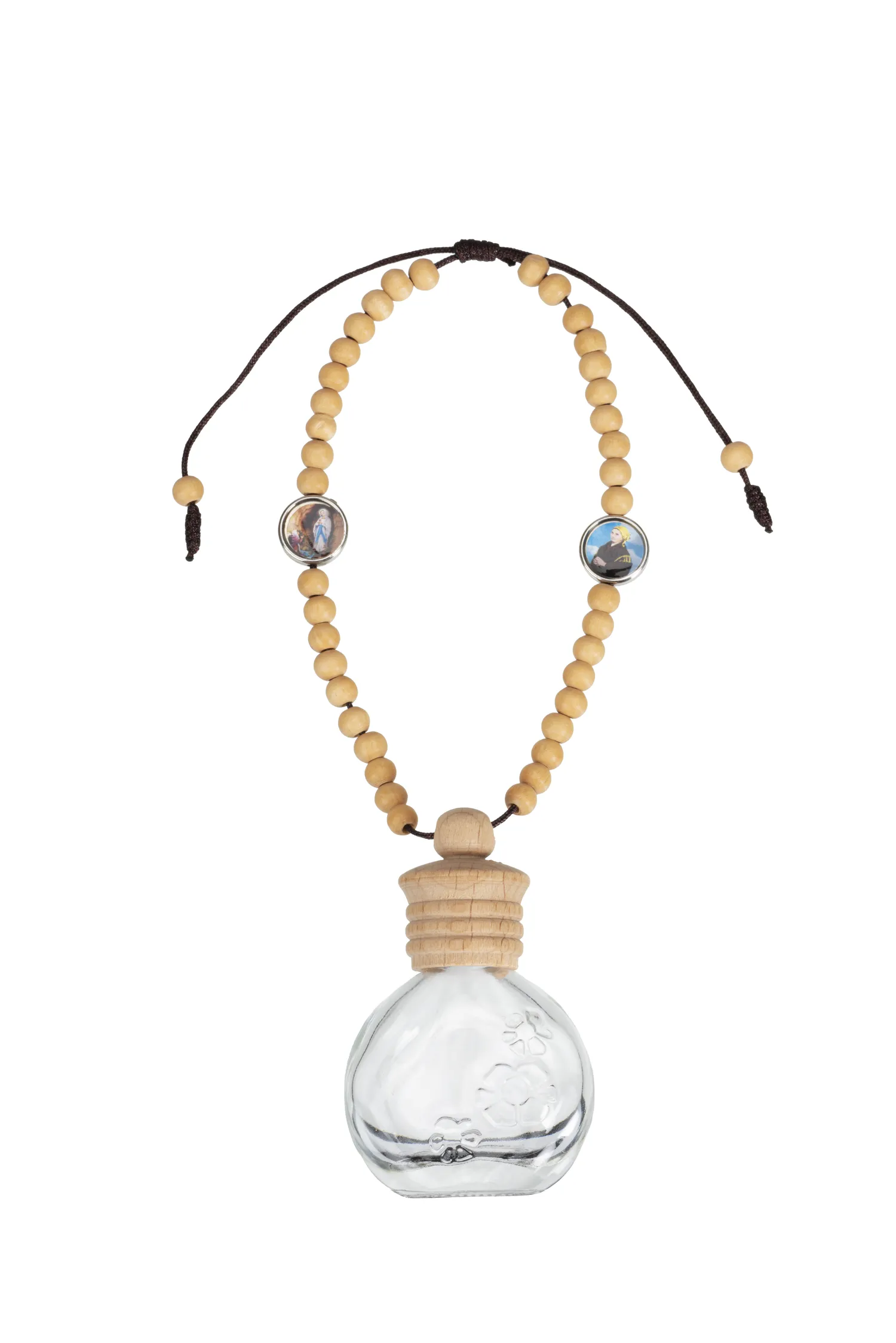 Chapelet-bouteille souvenir de Lourdes – mini fiole et perles bois