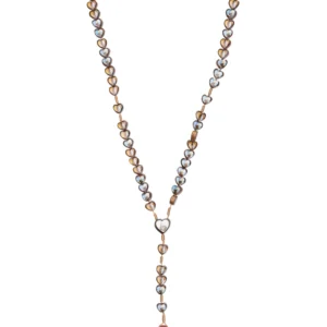 Chapelet cœurs bois – cabochons marials et croix rouge Lourdes