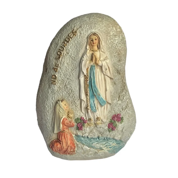 Galet décoratif Notre‑Dame de Lourdes (relief)