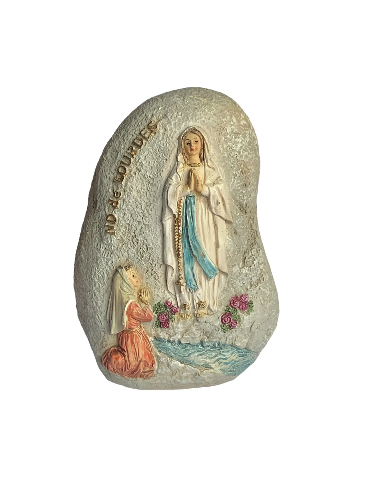 Galet décoratif Notre‑Dame de Lourdes (relief)