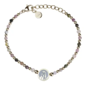 Bracelet Leo & Geo – Perles multicolores et dorées & médaille Vierge Marie acier
