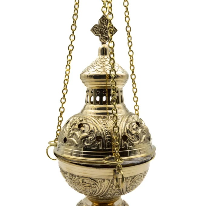 Encensoir en laiton ciselé avec croix – grand modèle