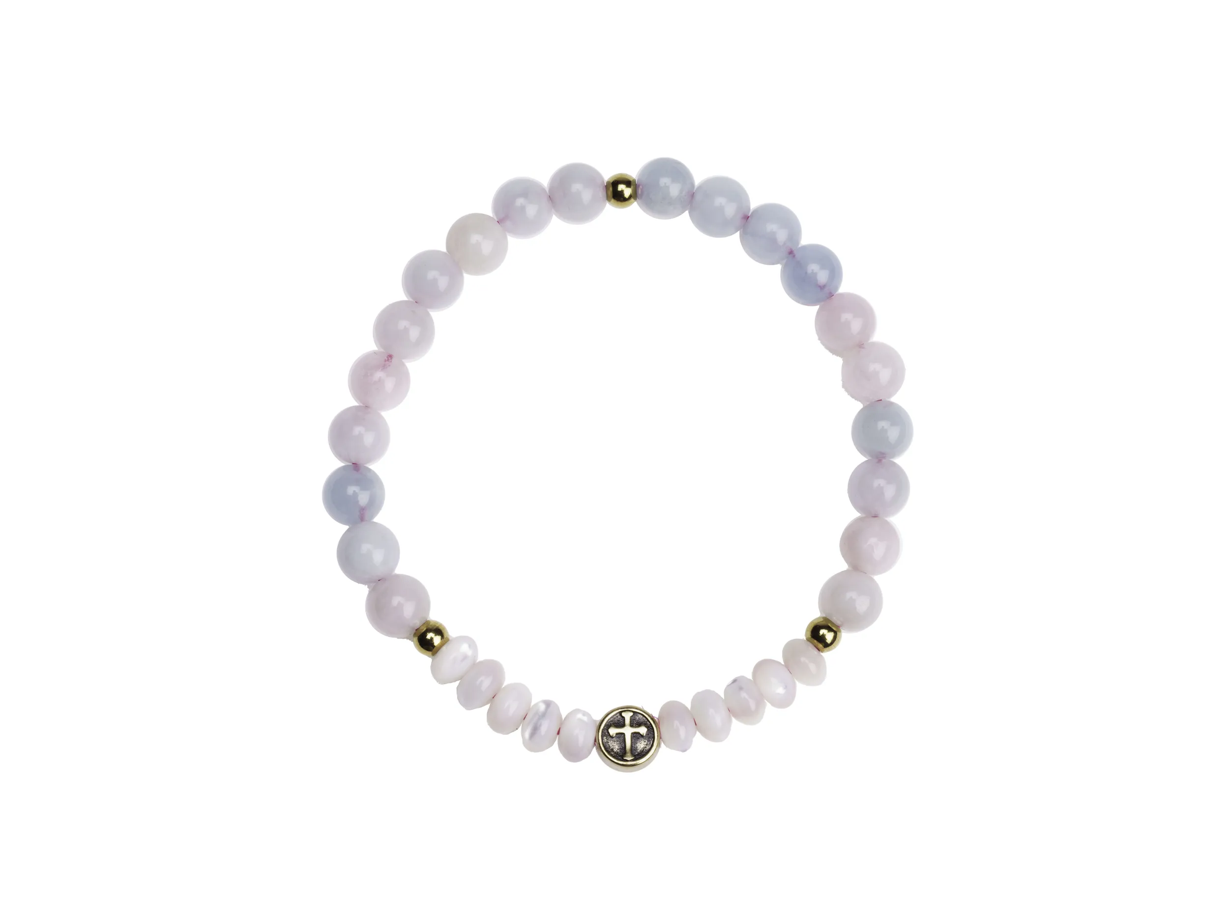 Bracelet perles pastel & module croix – Leo & Geo