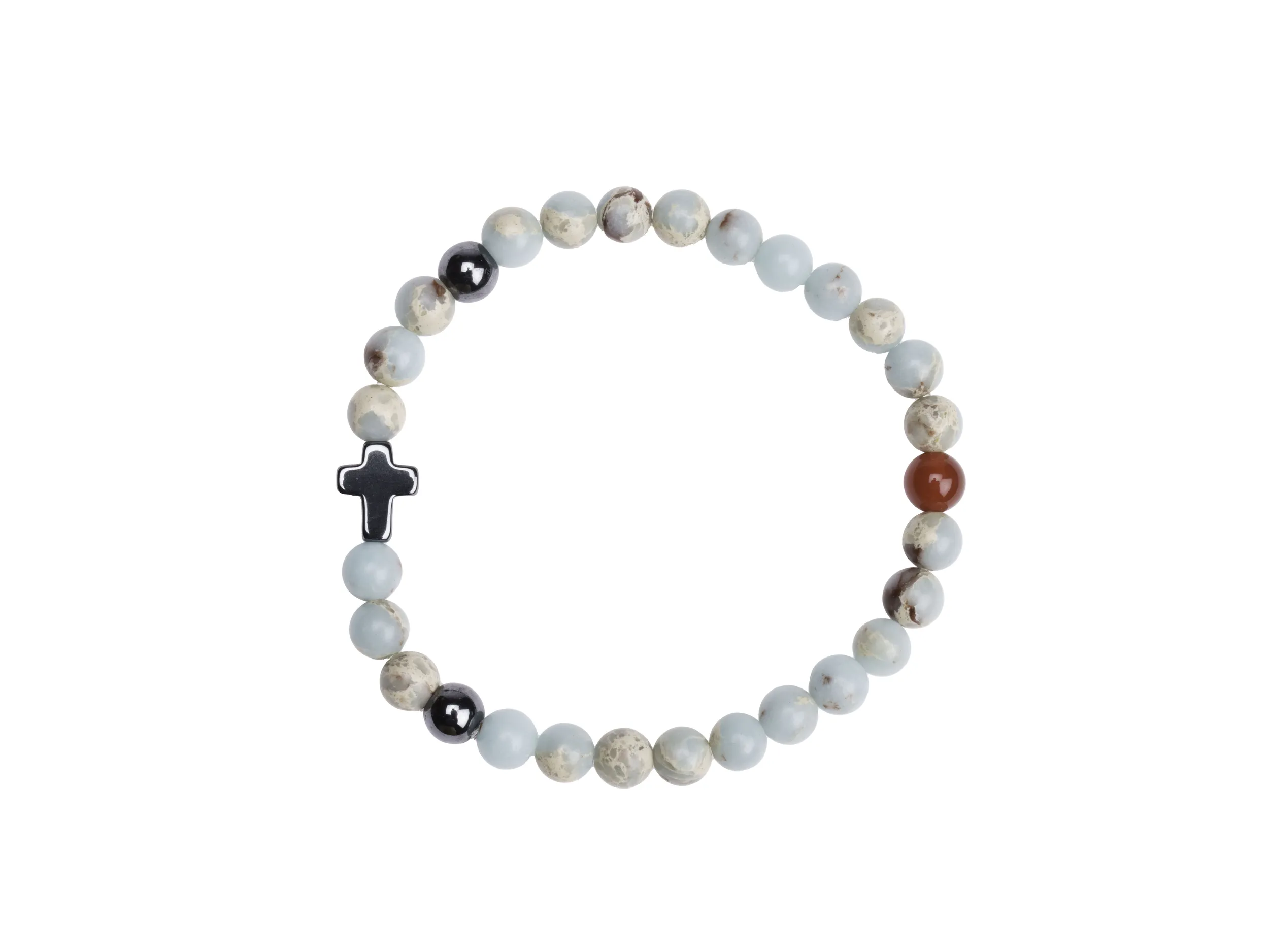 Bracelet pierres bleutées & croix hématite – Leo & Geo