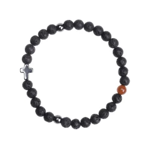 Bracelet pierre de lave noire & croix – Leo & Geo