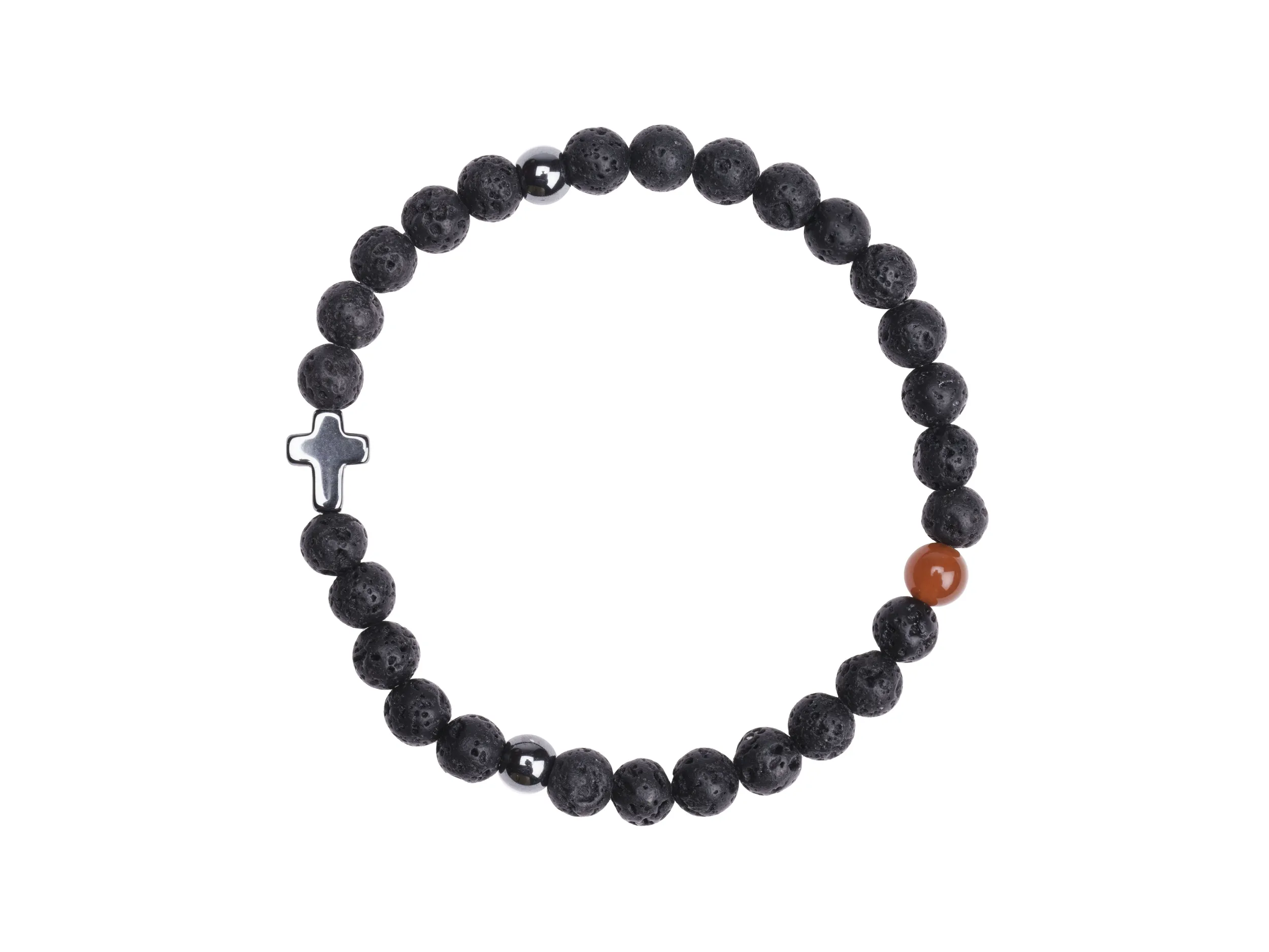 Bracelet pierre de lave noire & croix – Leo & Geo