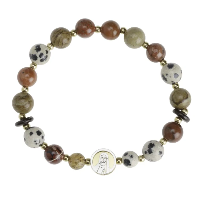 Bracelet pierres jaspe dalmatien & médaille Vierge – Leo & Geo