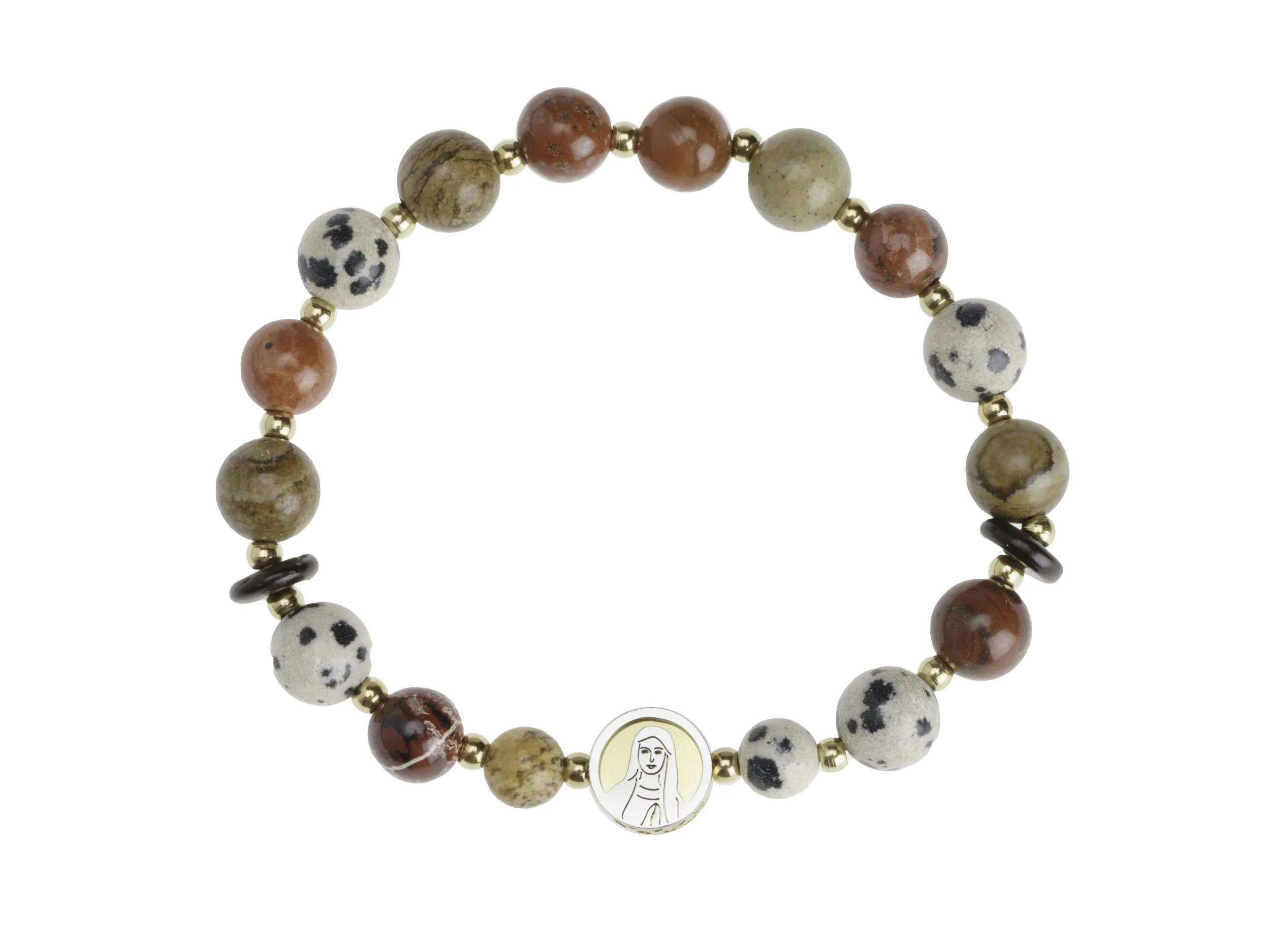 Bracelet pierres jaspe dalmatien & médaille Vierge – Leo & Geo