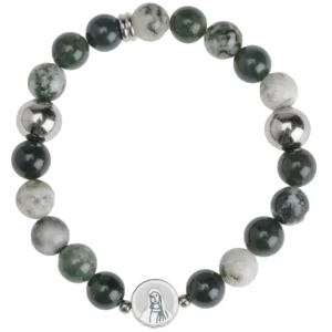 Bracelet agate mousse & acier médaille Vierge – Leo & Geo