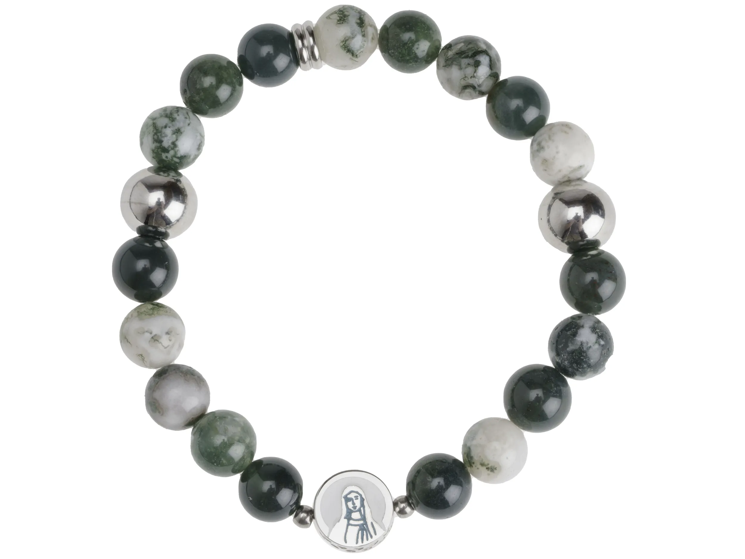 Bracelet agate mousse & acier médaille Vierge – Leo & Geo