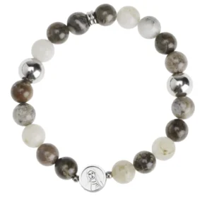Bracelet jaspe gris & acier médaille Vierge – Leo & Geo