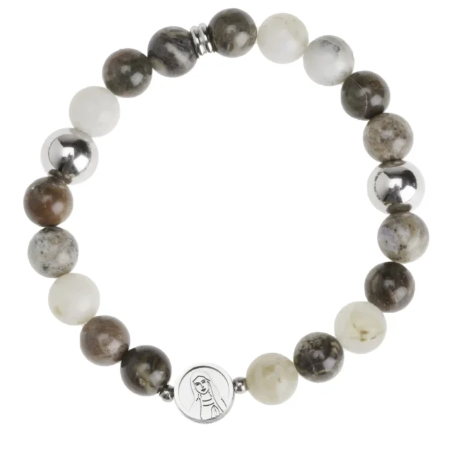 Bracelet jaspe gris & acier médaille Vierge – Leo & Geo