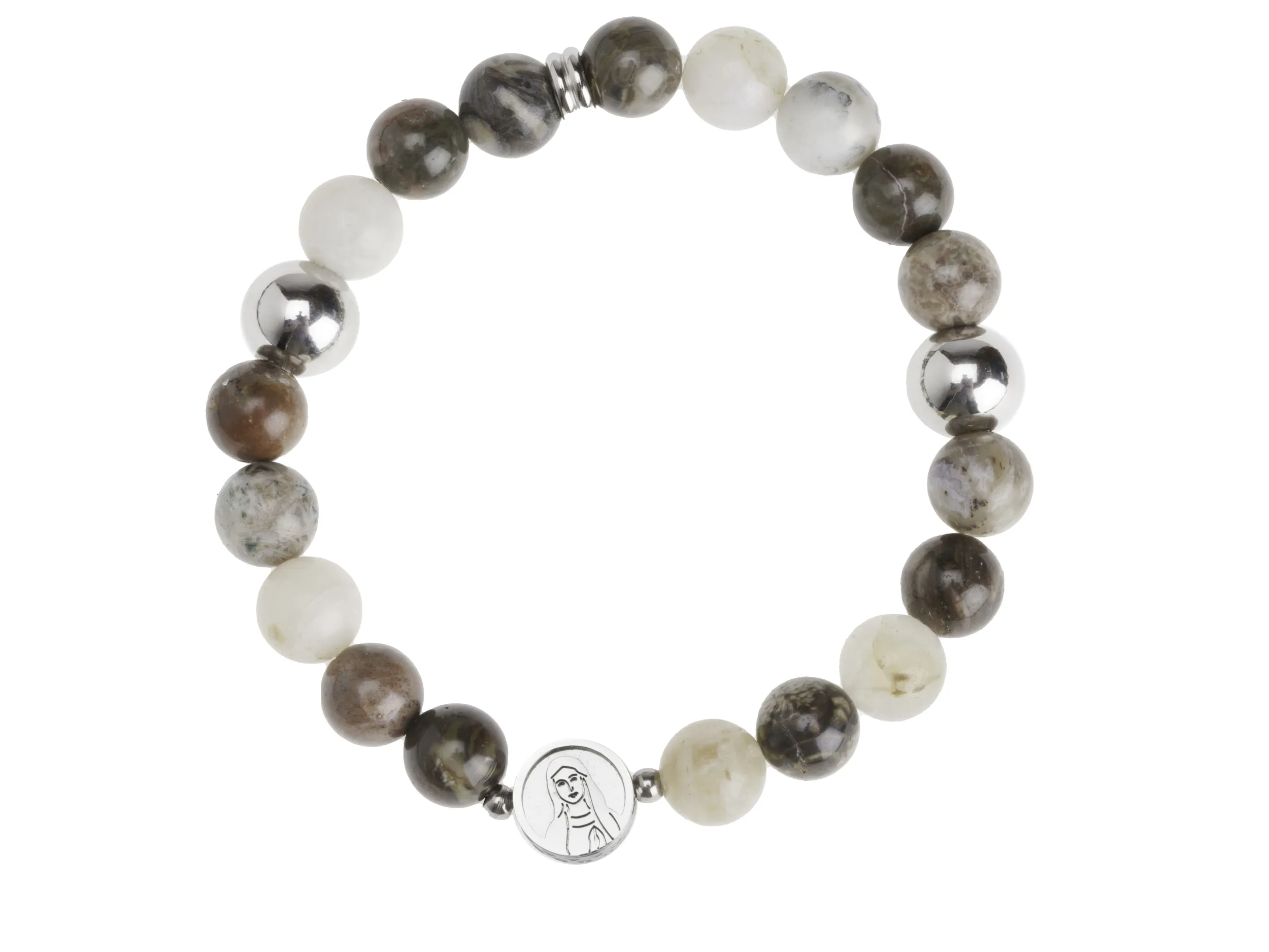 Bracelet jaspe gris & acier médaille Vierge – Leo & Geo