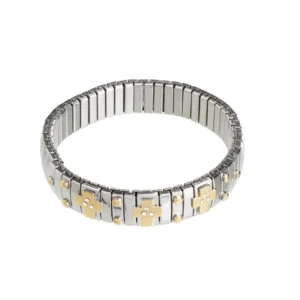 Bracelet Éditions Doucet – Acier Inox Bicolore & Croix Strassée