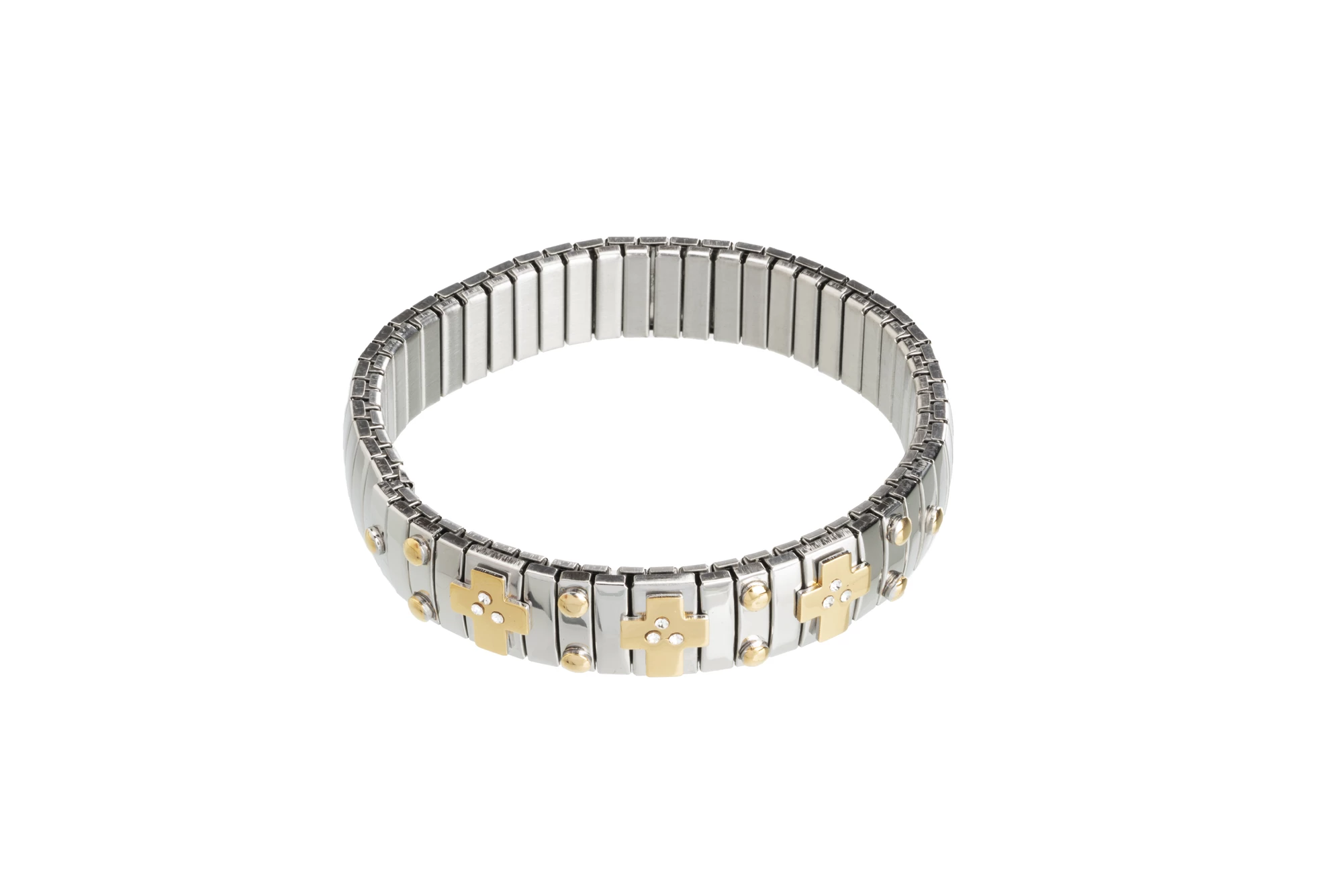 Bracelet Éditions Doucet – Acier Inox Bicolore & Croix Strassée
