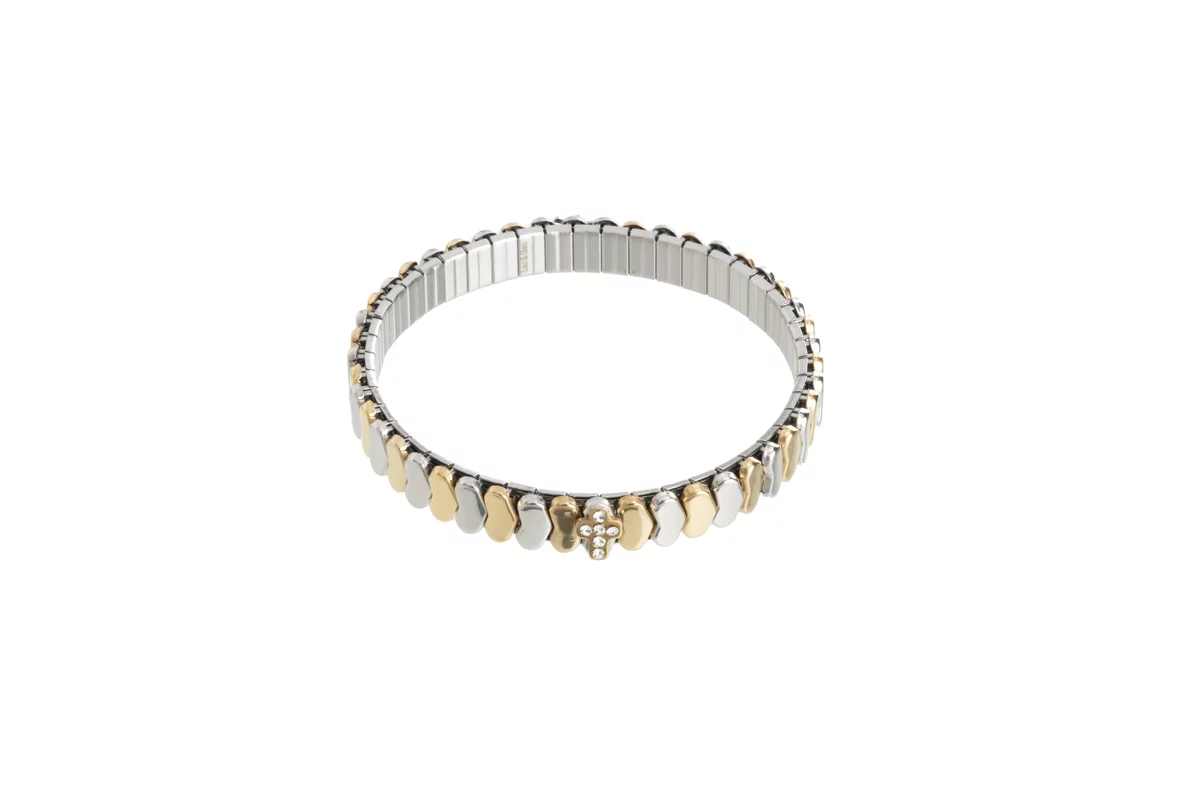 Bracelet Éditions Doucet – Acier Inox Bicolore & Croix Strassée