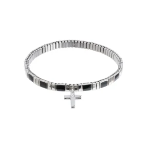 bracelet métal argenté avec Croix