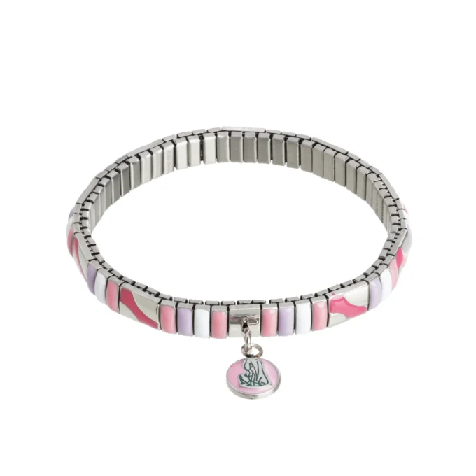 Bracelet émail rose pastel médaille Vierge – Leo & Geo