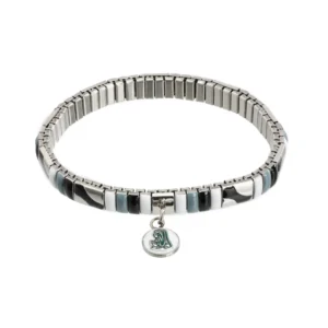 Bracelet émail noir & gris médaille Vierge – Leo & Geo