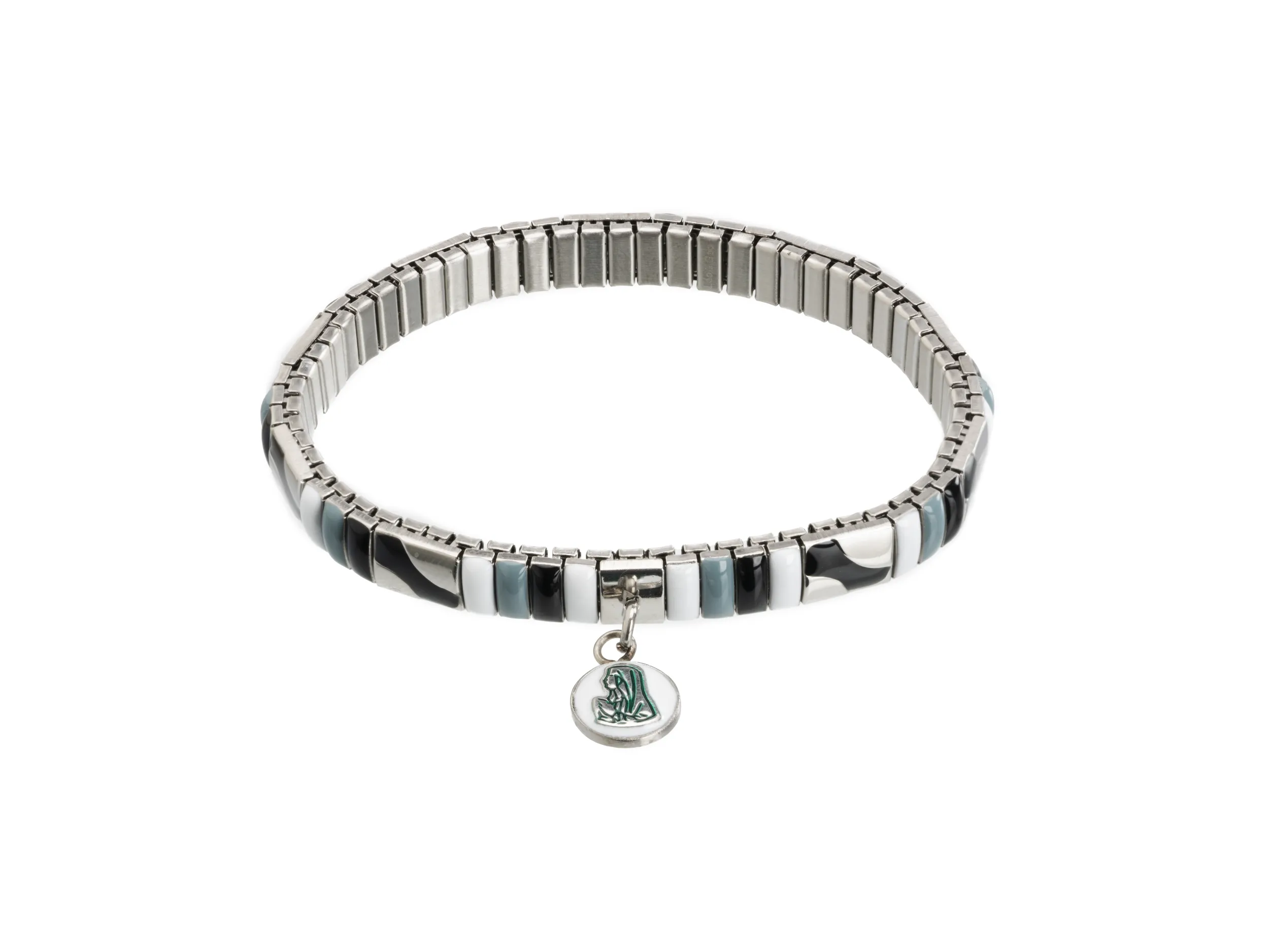 Bracelet émail noir & gris médaille Vierge – Leo & Geo