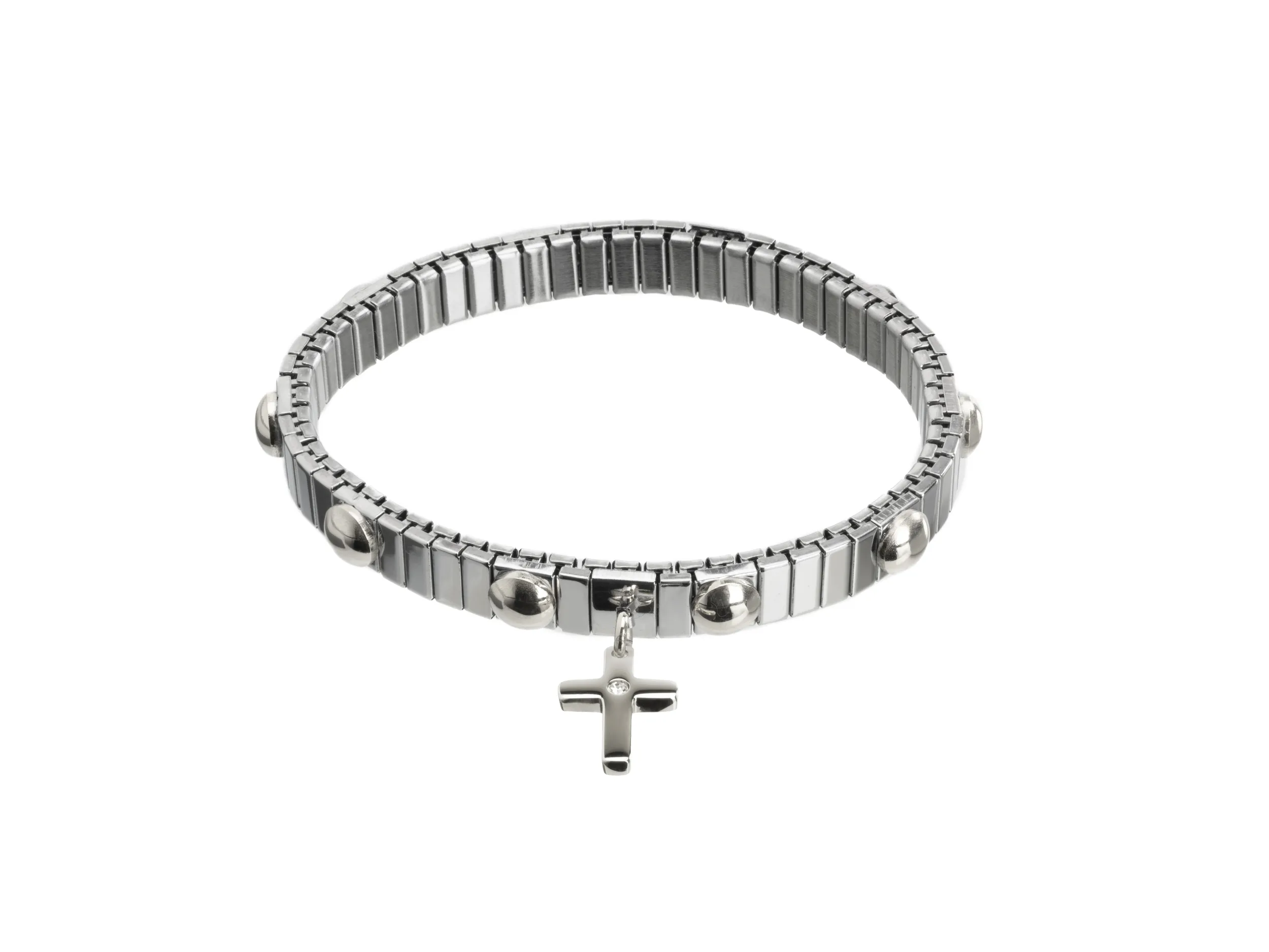 Bracelet acier cabochons & croix strass – Leo & Geo