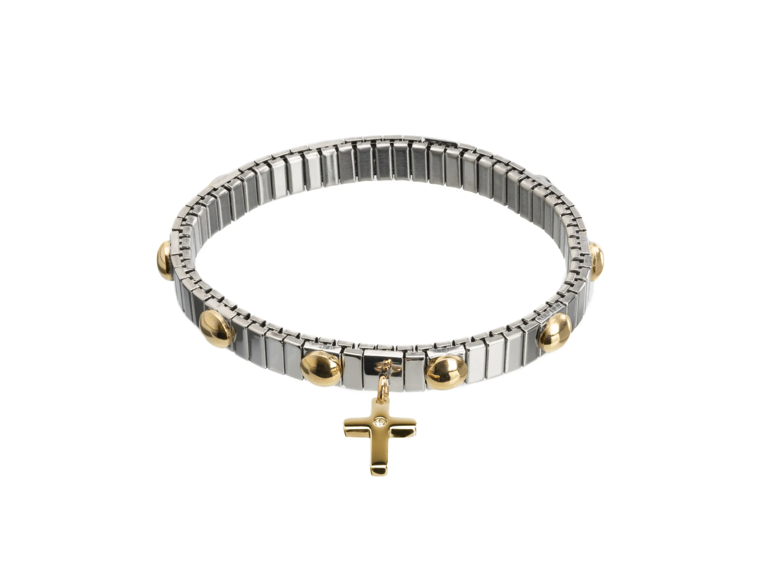 Bracelet acier cabochons dorés & croix – Leo & Geo