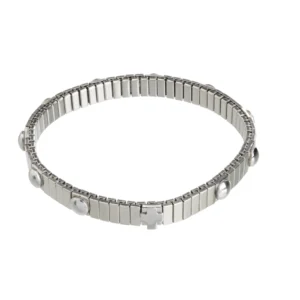 Bracelet acier cabochons & plaque croix – Leo & Geo