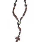 Chapelet bois foncé Lourdes – médaillon cœur et croix gravée