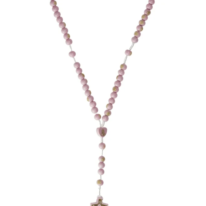 Chapelet bois rose – Croix de Lourdes