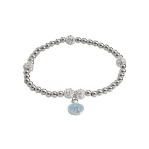 Bracelet billes acier & boules cristal, médaille Vierge (bleu) – Leo & Geo