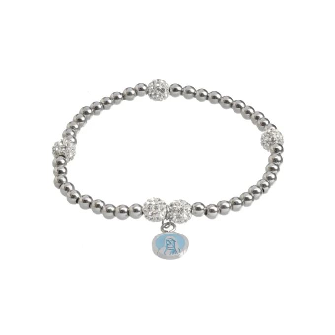 Bracelet billes acier & boules cristal, médaille Vierge (bleu) – Leo & Geo
