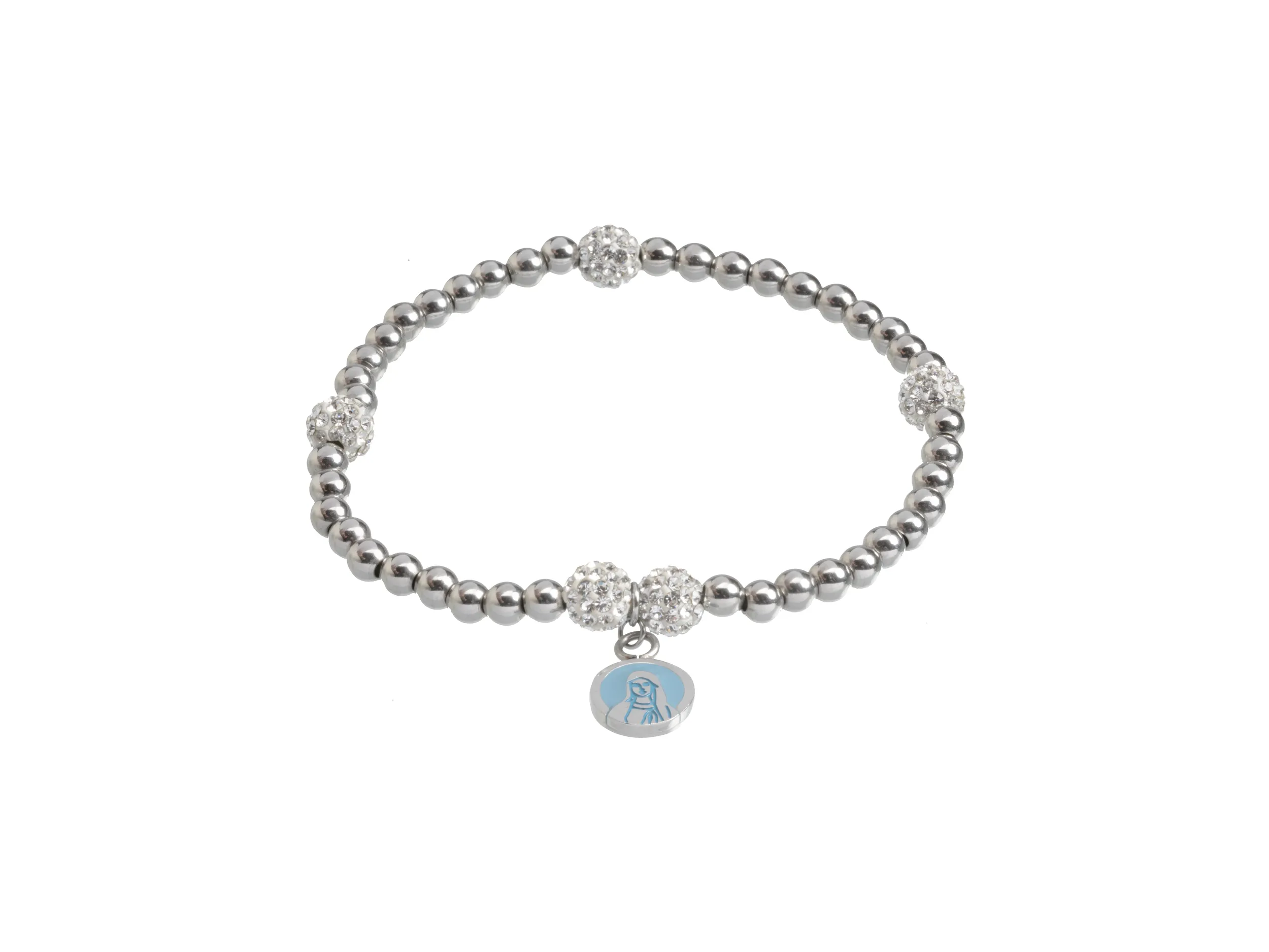 Bracelet billes acier & boules cristal, médaille Vierge (bleu) – Leo & Geo