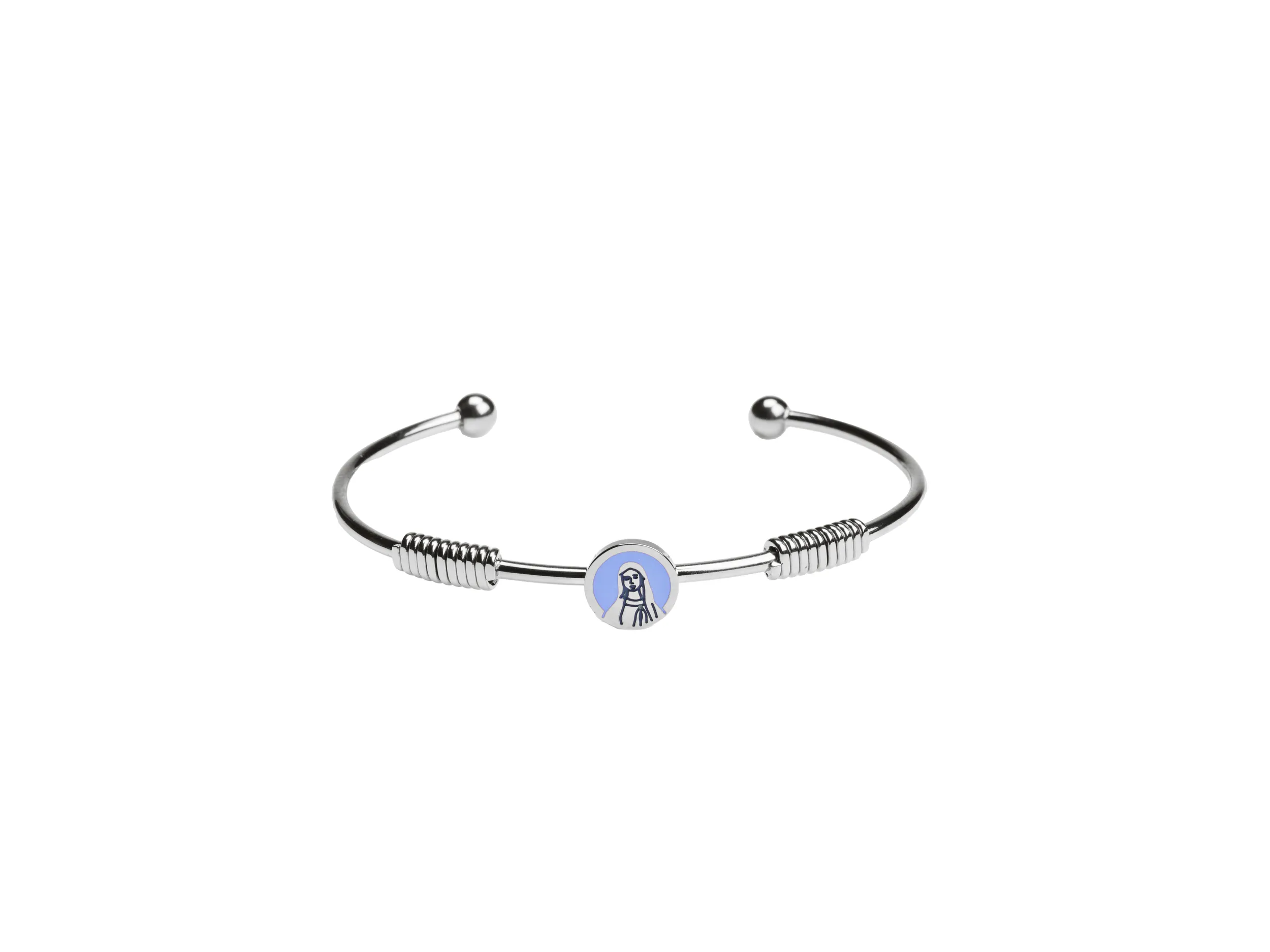 Jonc ouvert acier médaille Vierge (bleu) – Leo & Geo
