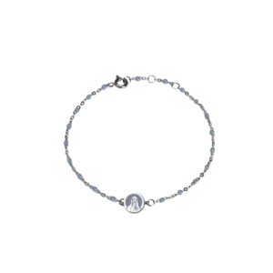 Bracelet fin perles bleu ciel & médaille Vierge – Leo & Geo