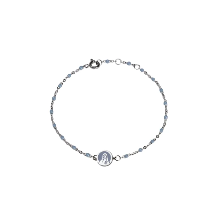 Bracelet fin perles bleu ciel & médaille Vierge – Leo & Geo