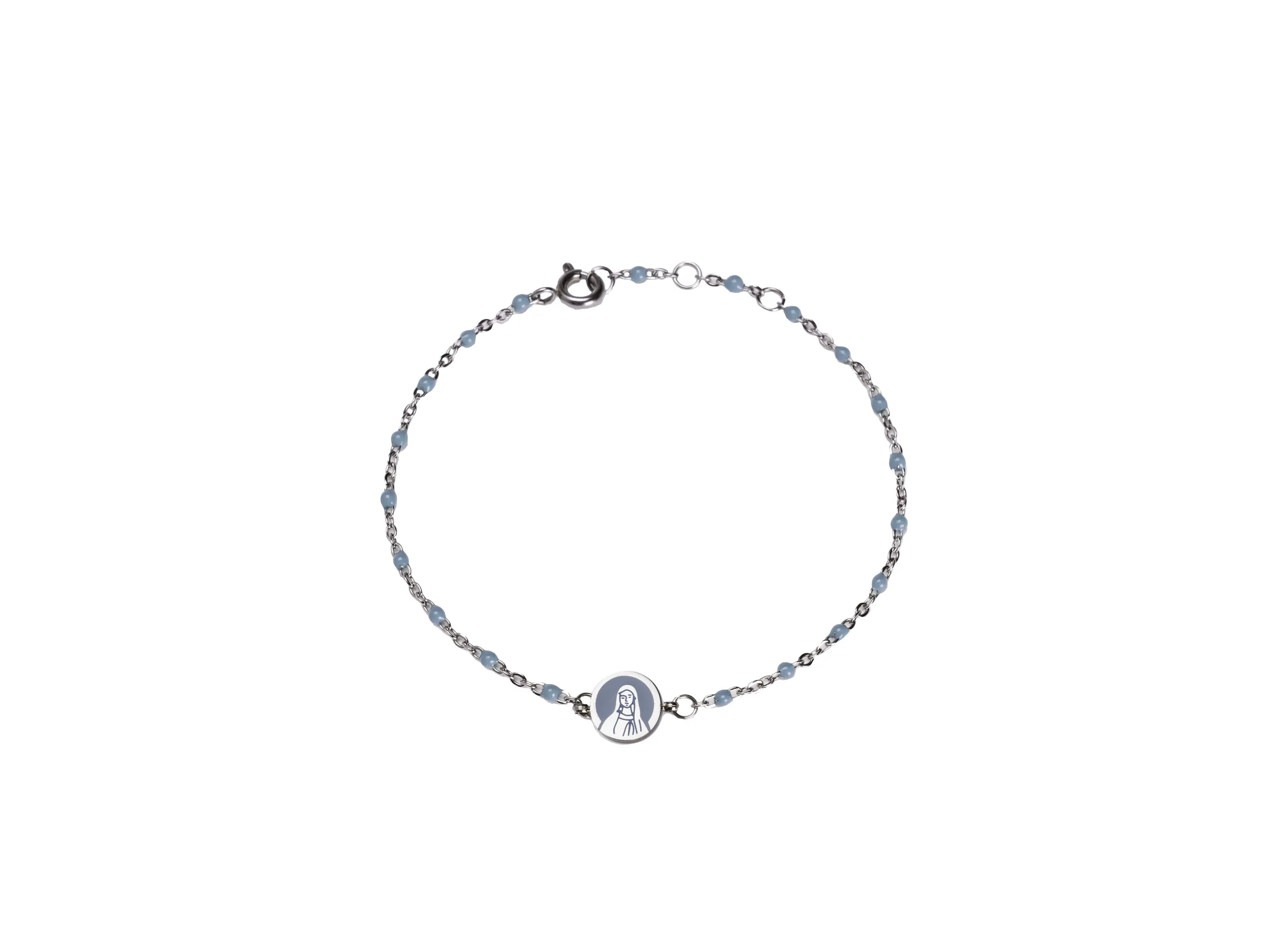 Bracelet fin perles bleu ciel & médaille Vierge – Leo & Geo