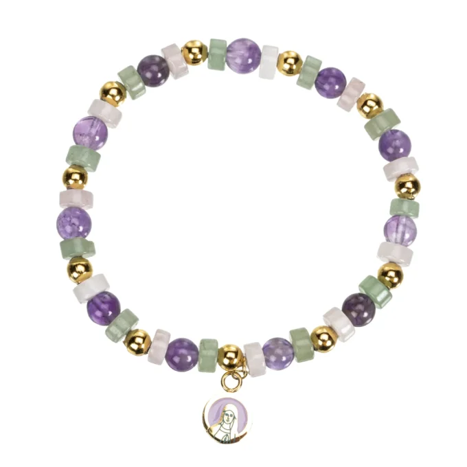Bracelet gourmette perles violettes, vert jade & or – Vierge – Leo & Geo