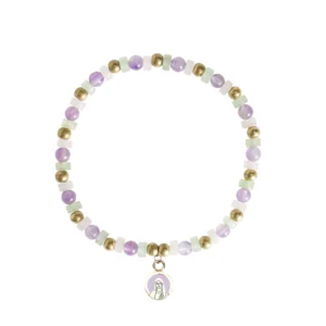 Bracelet fin perles lilas & doré – médaillon Vierge – Leo & Geo