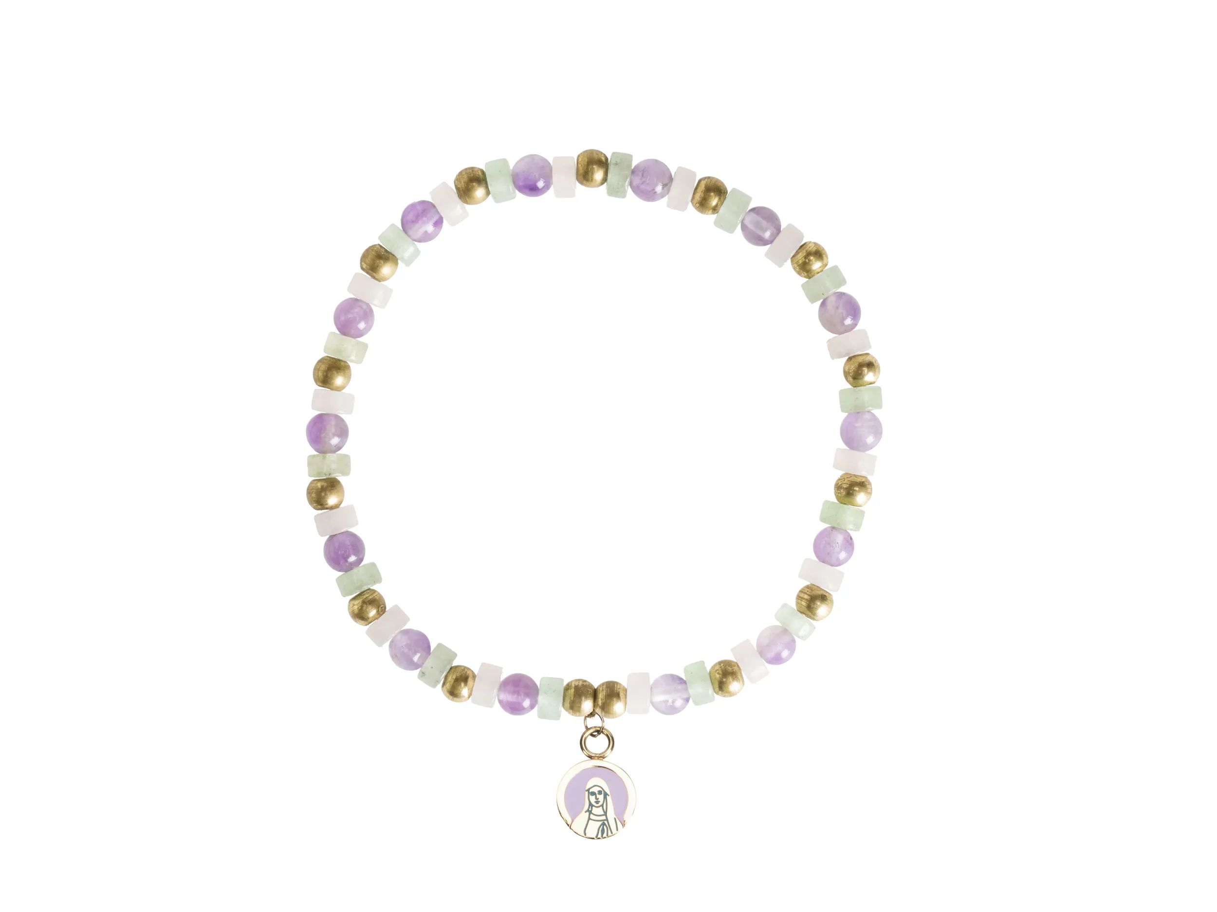 Bracelet fin perles lilas & doré – médaillon Vierge – Leo & Geo