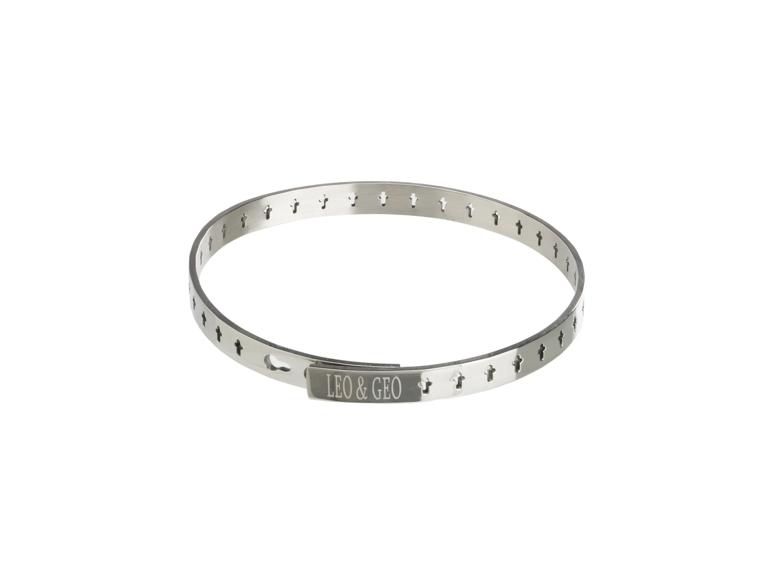 Bracelet jonc acier perforé croix – Leo & Geo