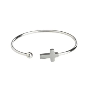 Jonc acier croix – finition argent – Leo & Geo