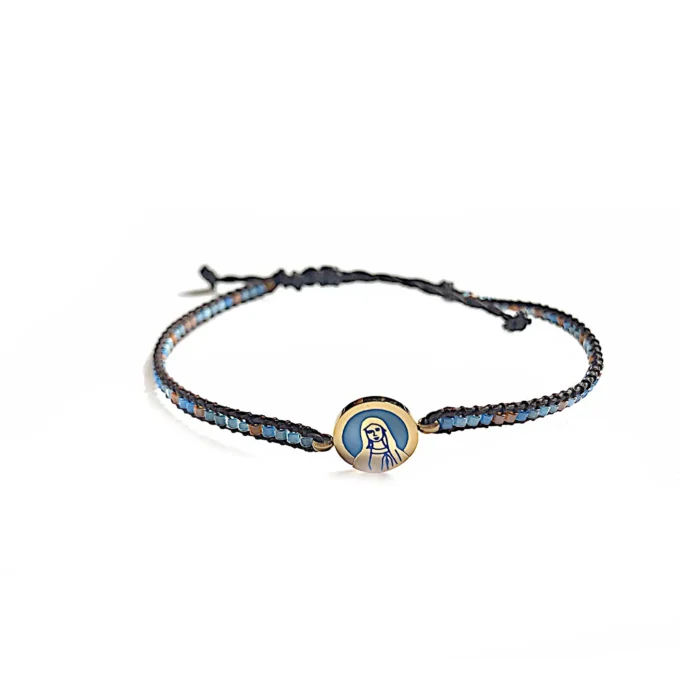 Bracelet tissé perles lavande & or – médaille Vierge – Leo & Geo
