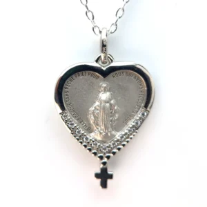 Médaille coeur la vierge miraculeuse en argent