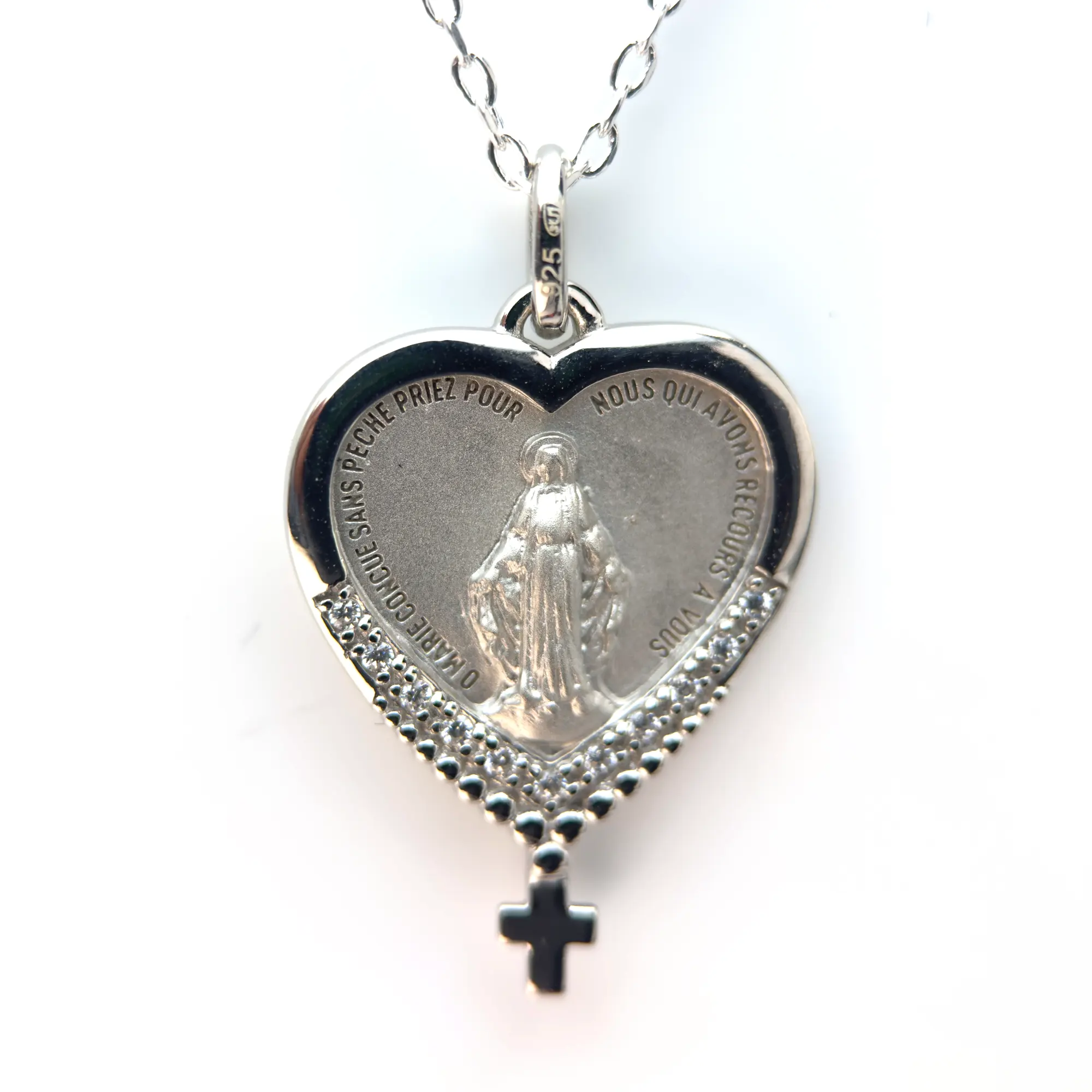 Médaille coeur la vierge miraculeuse en argent