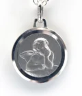 Médaille ronde Ange protecteur plaqué en Argent - 14 mm
