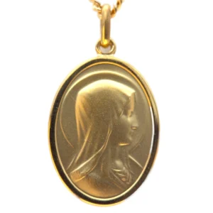 Médaille ovale double face Vierge de Lourdes en plaqué or