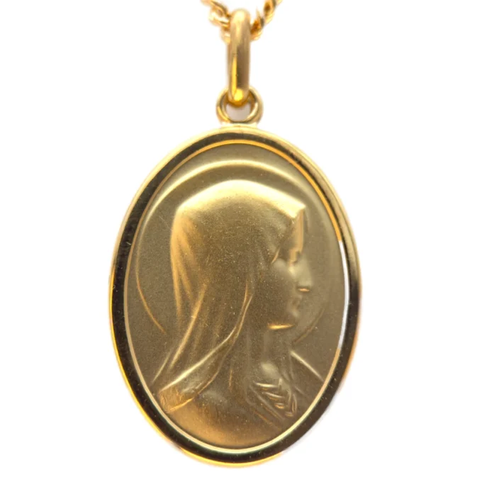 Médaille ovale double face Vierge de Lourdes en plaqué or