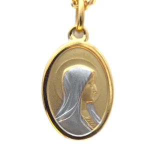 Médaille ovale double face Vierge de Lourdes en plaqué or