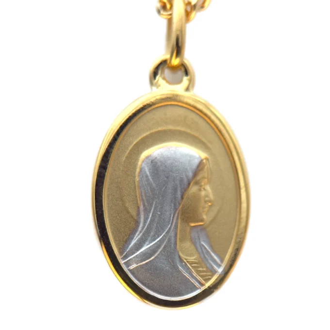 Médaille ovale double face Vierge de Lourdes en plaqué or
